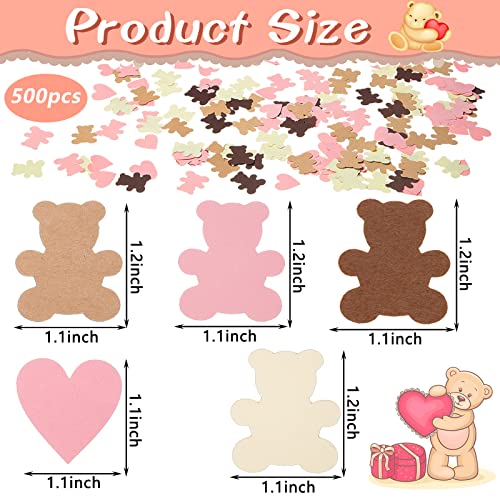 500 Pieces Bear Table Confetti Girl Baby Shower Paper Confetti Gender Reveal Bear Confetti Table Sprinkles Scatters for Boy Girl Baby Birthday Rustic Party Decor (Pink, Brown, Beige, Dark Brown)