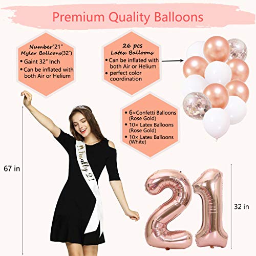 21st Birthday Decorations|21st Birthday Decorations for her|21st Birthday Decorations Rose Gold with Photo Booth Backdrop, Happy Birthday Banner, Confetti and Mylar Balloons