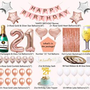 21st Birthday Decorations|21st Birthday Decorations for her|21st Birthday Decorations Rose Gold with Photo Booth Backdrop, Happy Birthday Banner, Confetti and Mylar Balloons