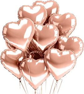 rose gold heart balloons – pack of 12 – premium mylar foil heart shaped balloons for valentine’s day decor