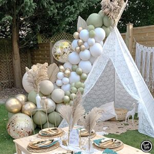 Sweet Baby Co. Sage Green Balloon Garland Kit for Neutral Arch with Matte Sage Olive, Taupe, White, Gold Metallic, Confetti Balloons for Baby Shower, Eucalyptus Party Decorations, Birthday Ballon Wall