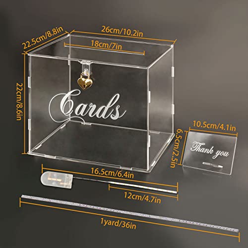 HZGUEOSTB Acrylic Wedding Card Box ,DIY Envelop Money Clear Card Box with Lock Strip Light and Rhinestone Tape,Large Acrylic Wedding Card Boxes for Reception Graduation Birthday Baby Shower (style3)