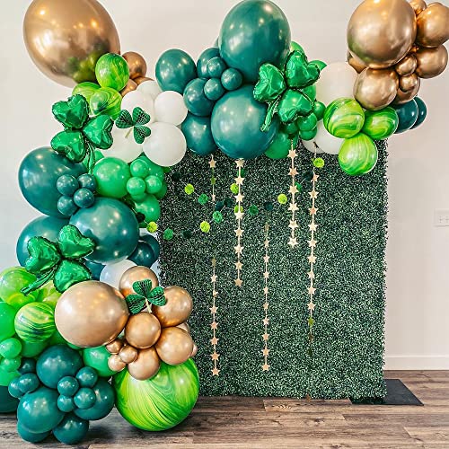 128pcs Green Balloon Arch Garland Kit with Lucky Shamrock Clover Rainbow Foil Balloons for St. Patrick's Day Party Decorations Irish Festival Party Decor Birthday Baby Shower Supplies