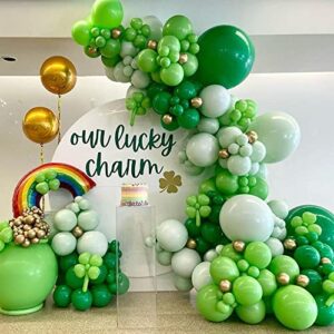 128pcs Green Balloon Arch Garland Kit with Lucky Shamrock Clover Rainbow Foil Balloons for St. Patrick's Day Party Decorations Irish Festival Party Decor Birthday Baby Shower Supplies