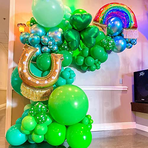 128pcs Green Balloon Arch Garland Kit with Lucky Shamrock Clover Rainbow Foil Balloons for St. Patrick's Day Party Decorations Irish Festival Party Decor Birthday Baby Shower Supplies