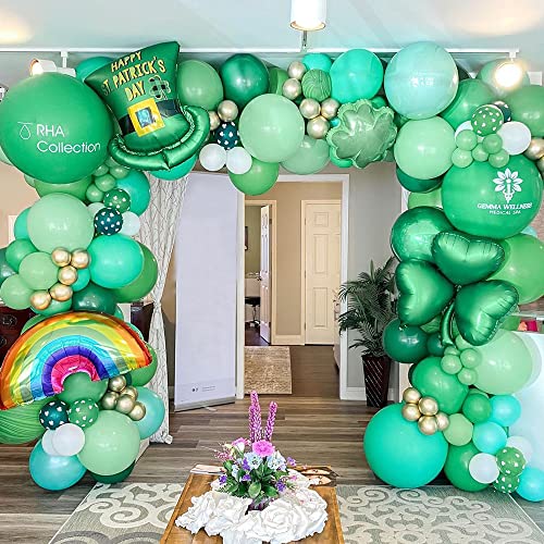 128pcs Green Balloon Arch Garland Kit with Lucky Shamrock Clover Rainbow Foil Balloons for St. Patrick's Day Party Decorations Irish Festival Party Decor Birthday Baby Shower Supplies