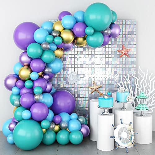 Purple and Blue Balloon Garland Kit, Purple Teal Turquoise Metallic Gold Mermaid Latex Balloon Garland Arch Kit for Girls Women Mermaid Birthday Wedding Bridal Baby Shower Party Decorations Supplies