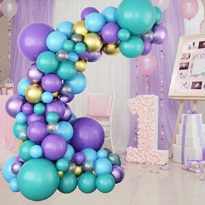 Purple and Blue Balloon Garland Kit, Purple Teal Turquoise Metallic Gold Mermaid Latex Balloon Garland Arch Kit for Girls Women Mermaid Birthday Wedding Bridal Baby Shower Party Decorations Supplies