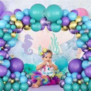 Purple and Blue Balloon Garland Kit, Purple Teal Turquoise Metallic Gold Mermaid Latex Balloon Garland Arch Kit for Girls Women Mermaid Birthday Wedding Bridal Baby Shower Party Decorations Supplies