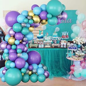 Purple and Blue Balloon Garland Kit, Purple Teal Turquoise Metallic Gold Mermaid Latex Balloon Garland Arch Kit for Girls Women Mermaid Birthday Wedding Bridal Baby Shower Party Decorations Supplies