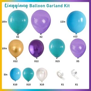 Purple and Blue Balloon Garland Kit, Purple Teal Turquoise Metallic Gold Mermaid Latex Balloon Garland Arch Kit for Girls Women Mermaid Birthday Wedding Bridal Baby Shower Party Decorations Supplies