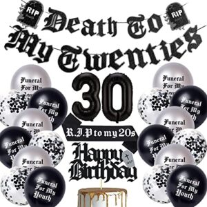 ayiho death to my twenties black 30th birthday decorations funeral for my youth rip to my 20s sash number 30 balloon latex balloon for funny thirtieth birthday party supplies (black)