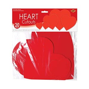 Printed Cardstock Paper Heart Cut Outs 20 Piece Valentine's Day Decorations, 4", 8.5", 12"