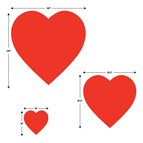 Printed Cardstock Paper Heart Cut Outs 20 Piece Valentine's Day Decorations, 4", 8.5", 12"