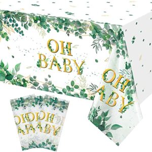 3 packs sage greenery oh baby plastic tablecloths baby shower party decorations eucalyptus leaf tablecloth gold foil disposable green leaves eucalyptus table cover for home sage neutral party supplies