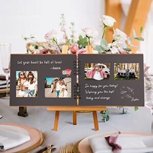 Creawoo 11’’ Mr&Mrs Wooden Guest Book Album Memory Keepsake for Wedding Anniversary Birthday with 80 Pages Blank Black Cardstocks - Available at Least 160 Pictures