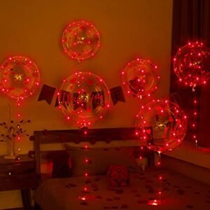 Valentines Day Red LED Balloons, 6 Pack 20in Lighted Up Balloons I love You BoBo Bubble Transparent Helium Balloons with 10ft Red String Lights for Dating Wedding Anniversary Decorations