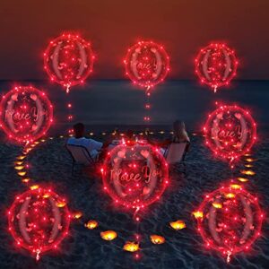 Valentines Day Red LED Balloons, 6 Pack 20in Lighted Up Balloons I love You BoBo Bubble Transparent Helium Balloons with 10ft Red String Lights for Dating Wedding Anniversary Decorations