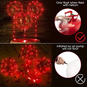 Valentines Day Red LED Balloons, 6 Pack 20in Lighted Up Balloons I love You BoBo Bubble Transparent Helium Balloons with 10ft Red String Lights for Dating Wedding Anniversary Decorations