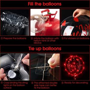 Valentines Day Red LED Balloons, 6 Pack 20in Lighted Up Balloons I love You BoBo Bubble Transparent Helium Balloons with 10ft Red String Lights for Dating Wedding Anniversary Decorations