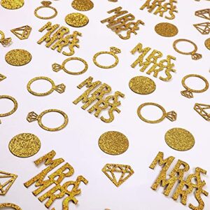 220 pieces gold wedding table confetti, mr and mrs gold diamond ring paper circle dots diamond glitter confetti for marriage ceremony anniversary valentine’s day