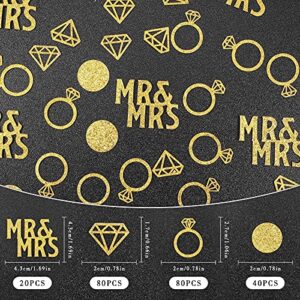 220 Pieces Gold Wedding Table Confetti, Mr and Mrs Gold Diamond Ring Paper Circle Dots Diamond Glitter Confetti for Marriage Ceremony Anniversary Valentine's Day