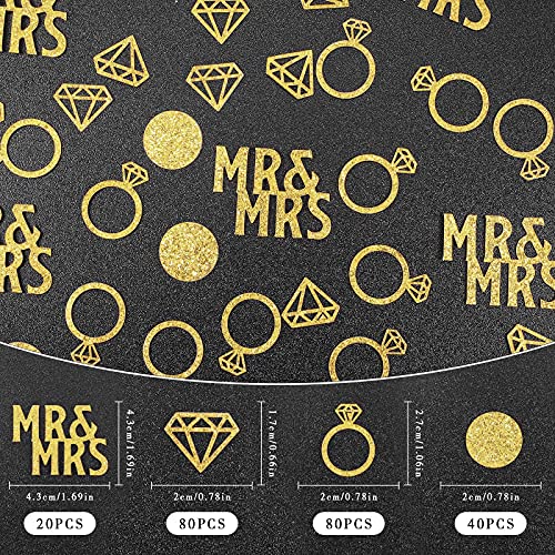 220 Pieces Gold Wedding Table Confetti, Mr and Mrs Gold Diamond Ring Paper Circle Dots Diamond Glitter Confetti for Marriage Ceremony Anniversary Valentine's Day