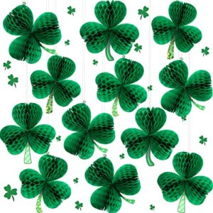 12 Pcs St. Patrick's Day Honeycomb Decoration St Patrick's Day Hanging Ornaments Shamrock Gold Clover Hat Beer Mug Irish Elf Shoes Honeycomb for St. Patrick's Day Party Decor (Clover)