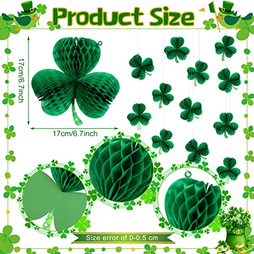 12 Pcs St. Patrick's Day Honeycomb Decoration St Patrick's Day Hanging Ornaments Shamrock Gold Clover Hat Beer Mug Irish Elf Shoes Honeycomb for St. Patrick's Day Party Decor (Clover)