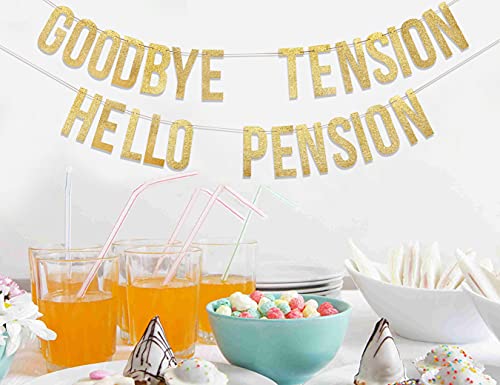 Goodbye Tension Hello Pension Banner - Retirement Party Sign,Retirement Party Decorations,Funny Retirement Banner,Retired Retiring Photo props