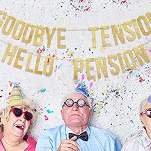 Goodbye Tension Hello Pension Banner - Retirement Party Sign,Retirement Party Decorations,Funny Retirement Banner,Retired Retiring Photo props