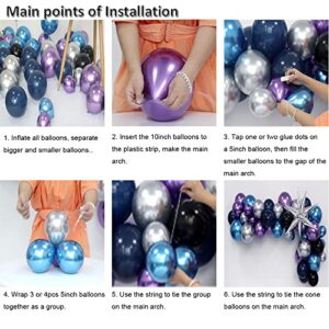 Space Birthday Decorations Supplies Metallic Chrome Blue Purple Silver Balloon Arch Garland Kit-125pcs Blue Purple Silver Balloons For Space Birthday Party, Baby Shower, Graduation