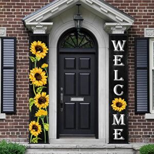 Sunflower Hanging Banners Spring Welcome Porch Banners Flags Fall Door Banners Flag Summer Hanging Banner for Front Door Garden Home Yard Sunflower Party Decorations (Black Background)