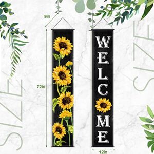 Sunflower Hanging Banners Spring Welcome Porch Banners Flags Fall Door Banners Flag Summer Hanging Banner for Front Door Garden Home Yard Sunflower Party Decorations (Black Background)