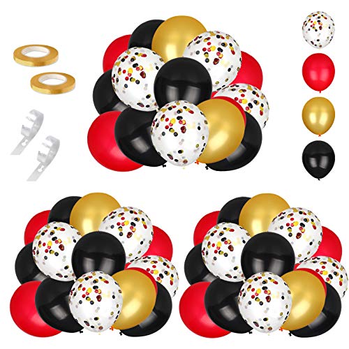 Red Black and Gold Confetti Balloons Kit,70pcs 12 inch Latex Balloons for Shower Wedding Christmas Halloween Valentine's Day Bachelorette Birthday Decorations,2 pcs Balloon Chain