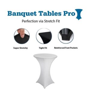 Banquet Tables Pro 30 Diameter x 42" Height White Spandex Highboy Table Cover