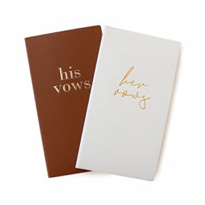 vow books, his and hers wedding vow books, vow renewal — set of 2 wedding notebook with 16 pages — 6.9” x 3.8” pu leather booklet wedding keepsake (brown)