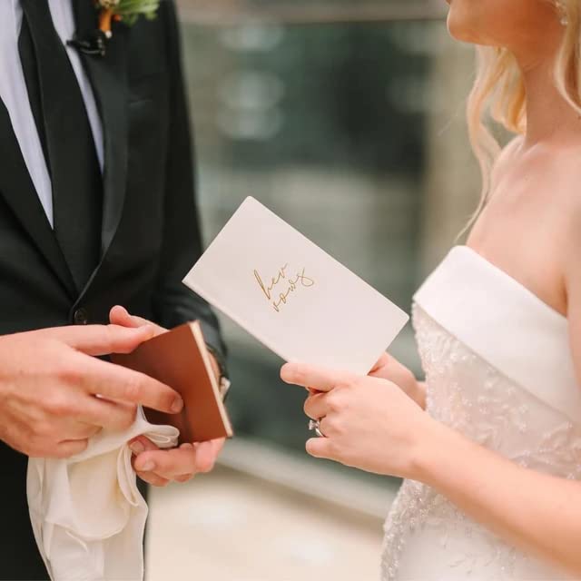 Vow Books, His and Hers Wedding Vow Books, Vow Renewal — Set of 2 Wedding Notebook with 16 Pages — 6.9” x 3.8” PU Leather Booklet Wedding Keepsake (Brown)