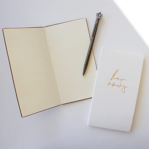 Vow Books, His and Hers Wedding Vow Books, Vow Renewal — Set of 2 Wedding Notebook with 16 Pages — 6.9” x 3.8” PU Leather Booklet Wedding Keepsake (Brown)