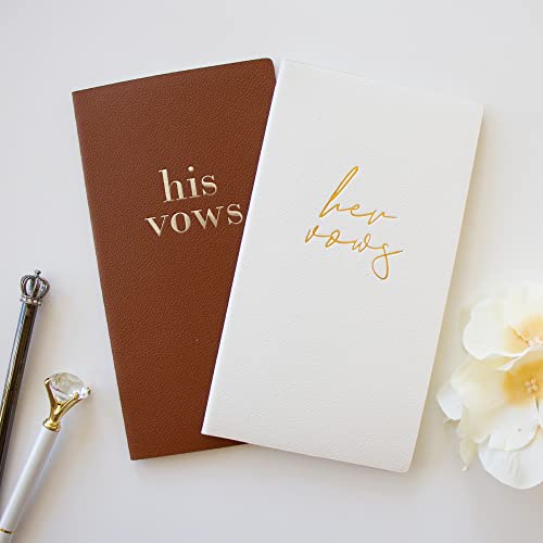 Vow Books, His and Hers Wedding Vow Books, Vow Renewal — Set of 2 Wedding Notebook with 16 Pages — 6.9” x 3.8” PU Leather Booklet Wedding Keepsake (Brown)