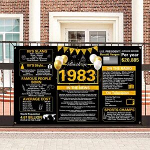 crenics black gold 40th birthday decorations, vintage back in 1983 birthday backdrop banner, large 40 years old birthday anniversary poster photo background party supplies for women men, 5.9 x 3.6 ft