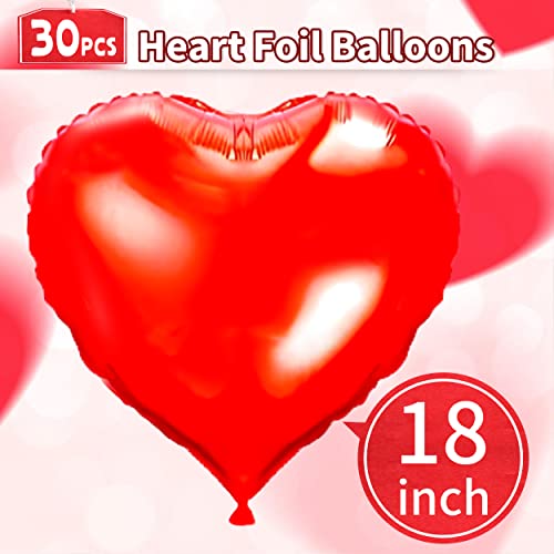 LINAYE 18 Inch Red Foil Heart Balloons 30PCS Valentines Heart Balloons Mylar Heart Shape Balloons for Valentines Day Anniversary Wedding Valentines Decorations Decor