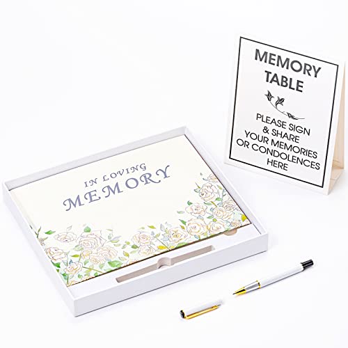 OEICYUA Funeral Guest Book - Hardcover in Loving Memory Guest Sign in Book - Elegant White Flower Decoration - with Share a Memory Table Stand - 200 Guests Entries with Name & Address.