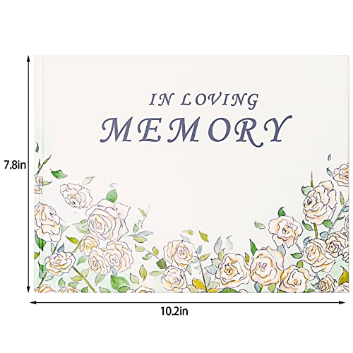 OEICYUA Funeral Guest Book - Hardcover in Loving Memory Guest Sign in Book - Elegant White Flower Decoration - with Share a Memory Table Stand - 200 Guests Entries with Name & Address.