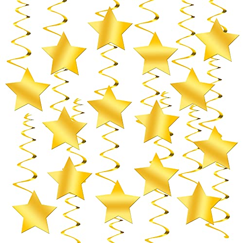 Shiny Gold Star Hanging Swirls - Pack of 30, No DIY | Oscar Party Decorations | Gold Star Decorations for Party | Golden Birthday Decor | Gold Star Party Decorations | Hollywood Party Decorations