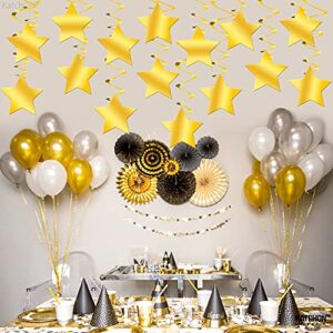 Shiny Gold Star Hanging Swirls - Pack of 30, No DIY | Oscar Party Decorations | Gold Star Decorations for Party | Golden Birthday Decor | Gold Star Party Decorations | Hollywood Party Decorations