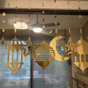 16pcs Islamic Gold Star Crescent Moon Lantern Ramadan Garland EID Decoration Home Happy Ramadan Mubarak Party Decor Hanging Streamer Wedding Backdrop Banner Aladdin Birthday Party Supplies