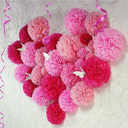Gavoyeat Paper Pom Poms Color Tissue Flowers Birthday Celebration Wedding Party Halloween Christmas Outdoor Decoration,18 pcs of 10 12 14 Inch