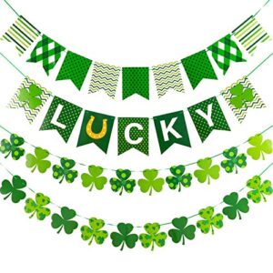 whaline 4pcs st. patrick’s day banner decoration pre-assembled cartoon holiday flag garland double-sided green lucky shamrock clover banner spring irish home party supplies