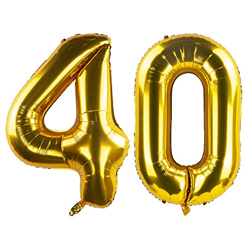 40 Inch Gold 40th Birthday Number Balloons 40 Foil Mylar Balloon for Anniversary Party Decoration